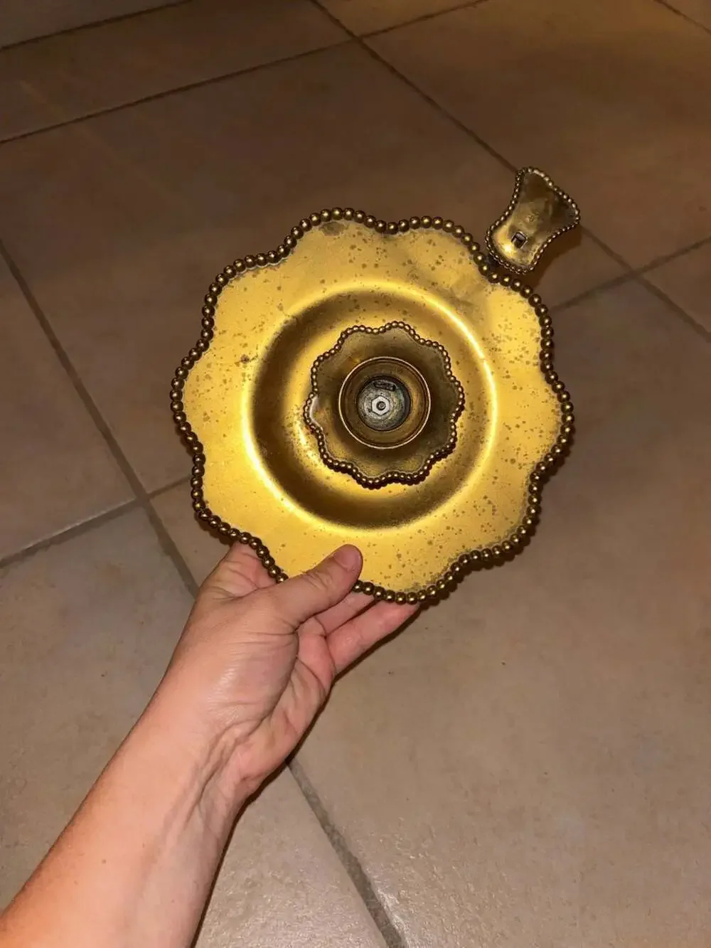 Vintage Brass Scalloped Edge Finger Loop Candlestick Holder